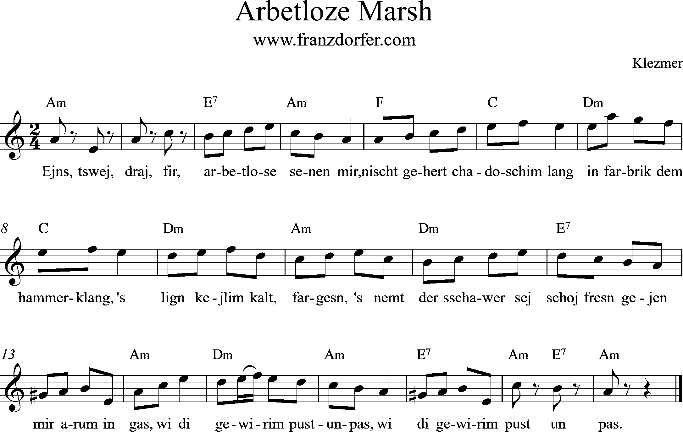 sheetmusic Arbetloze Marsch